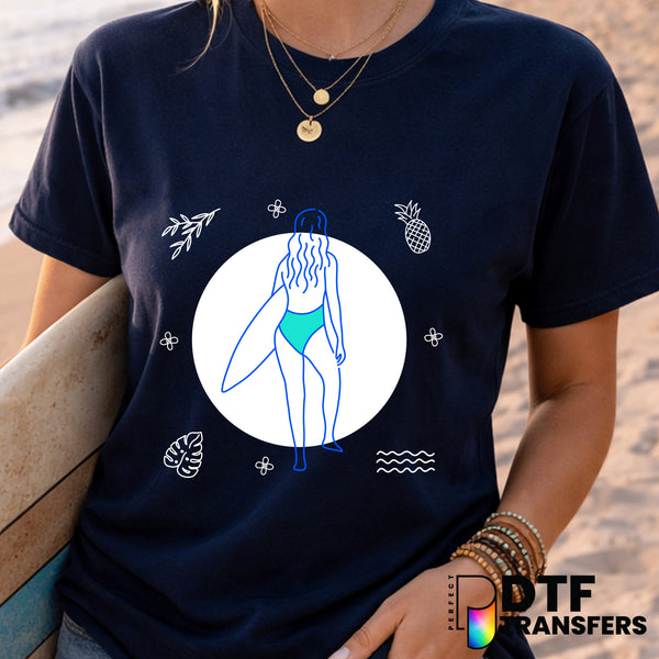 Woman Surfer Line Art – Surfing DTF Transfer
