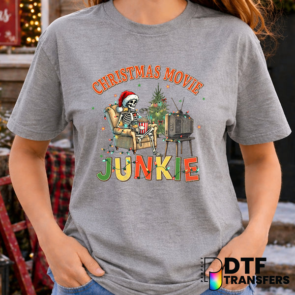 Christmas Movie Junkie Skeleton – Christmas DTF Transfer