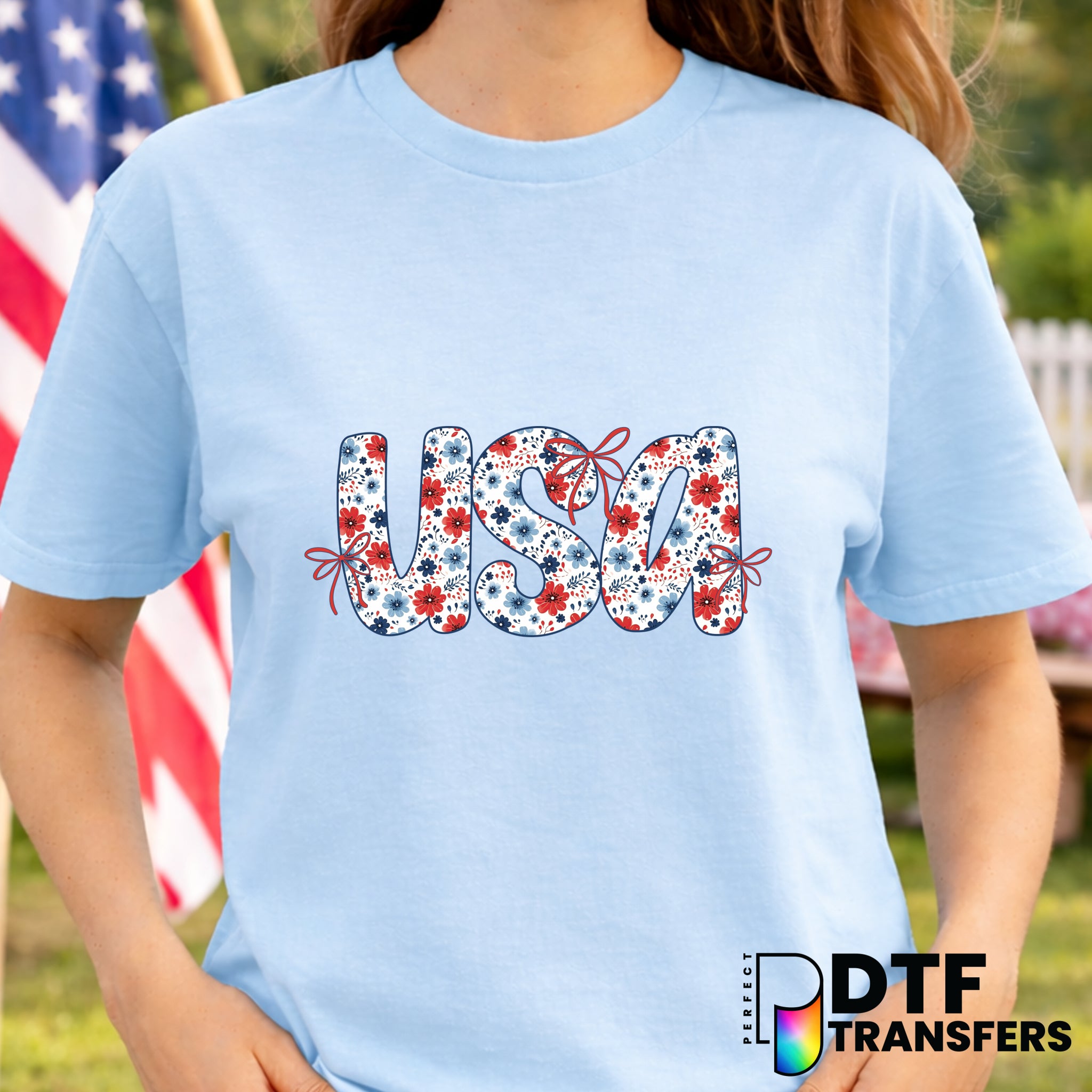 USA Floral Coquette Bows – Fourth of July DTF Transfer