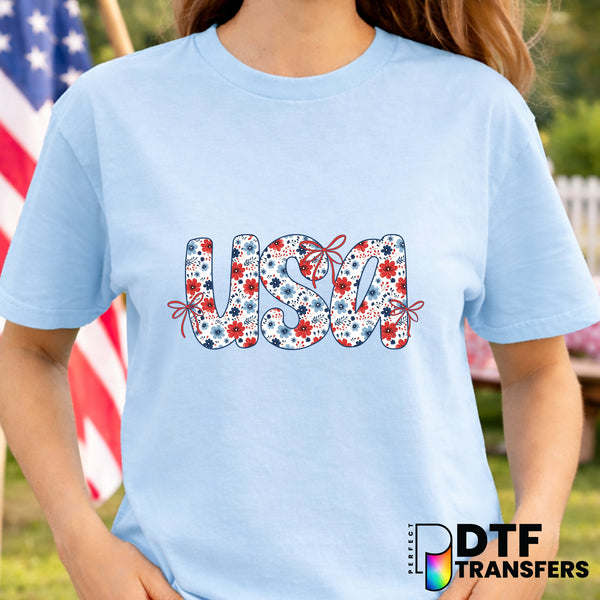 USA Floral Coquette Bows – Fourth of July DTF Transfer