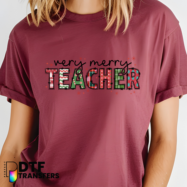 Merry Teachmas with Holly & School Bus – Teacher DTF Transfer