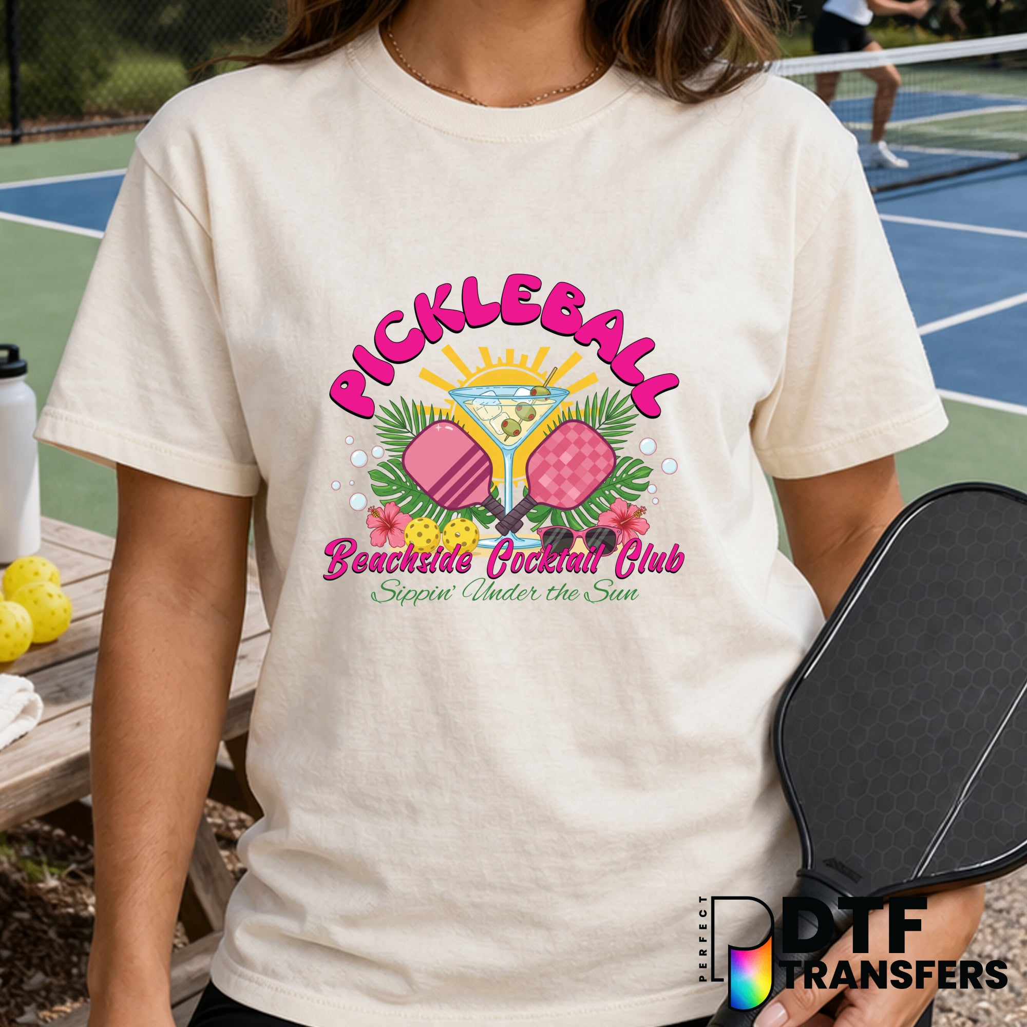 Pickleball Beachside Cocktail Club Tropical Summer Vibes – Pickleball DTF Transfer