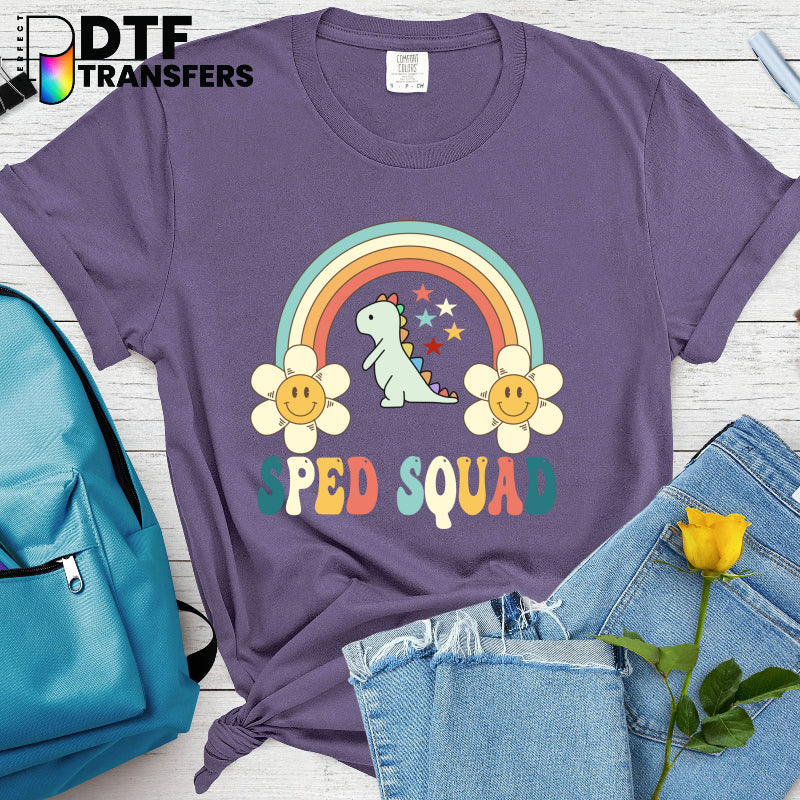 SPED Squad Retro Rainbow Dinosaur – Special Education DTF Transfer