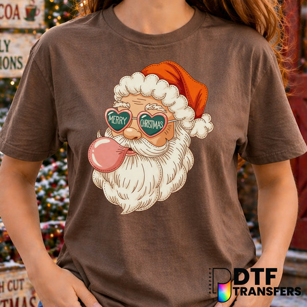Retro Bubble Blowing Santa – Christmas DTF Transfer