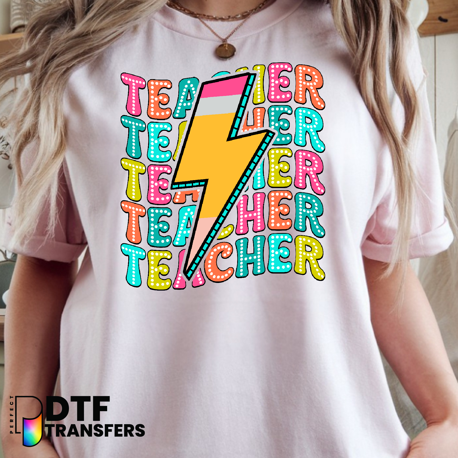 Teacher Lightning Pencil – Teacher DTF Transfer