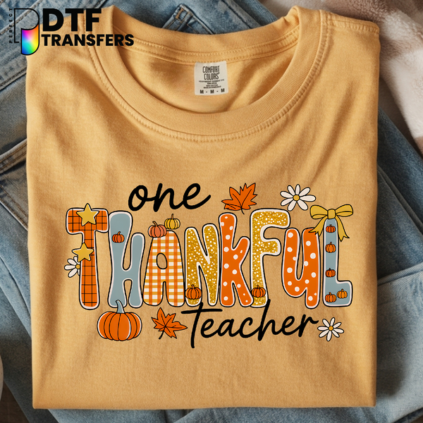 One Thankful Teacher with Sunflower, Pencil & Books – Teacher DTF Transfer