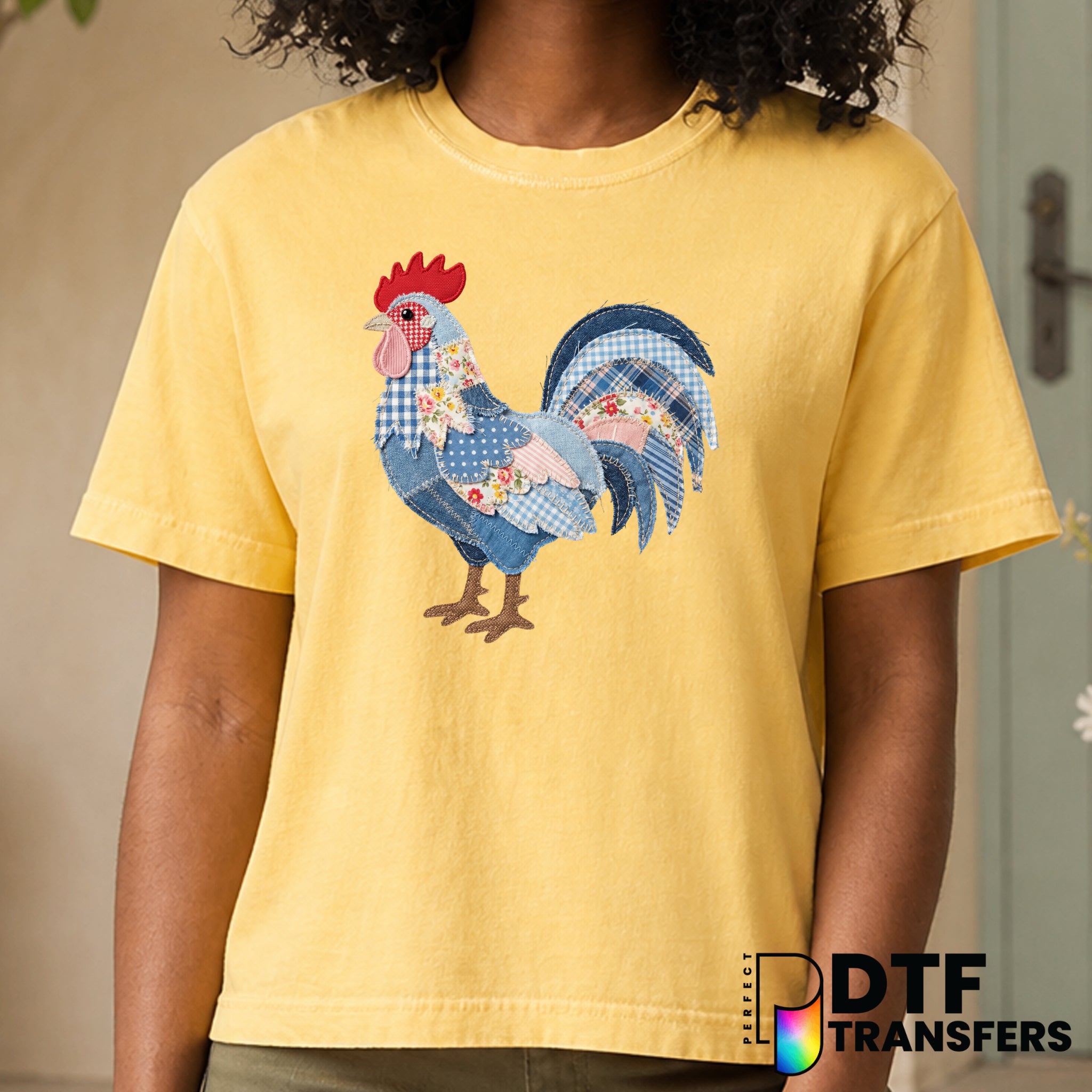 Easter Chicken Faux Patchwork Denim – Easter DTF Transfer
