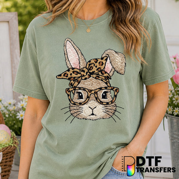 Bunny with Sunglasses Leopard Bow – Easter DTF Transfer