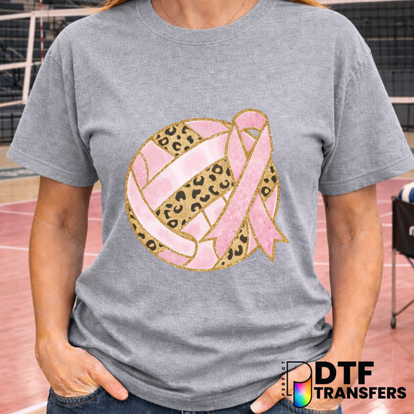 Pink Ribbon Leopard Print Volleyball – DTF Transfer