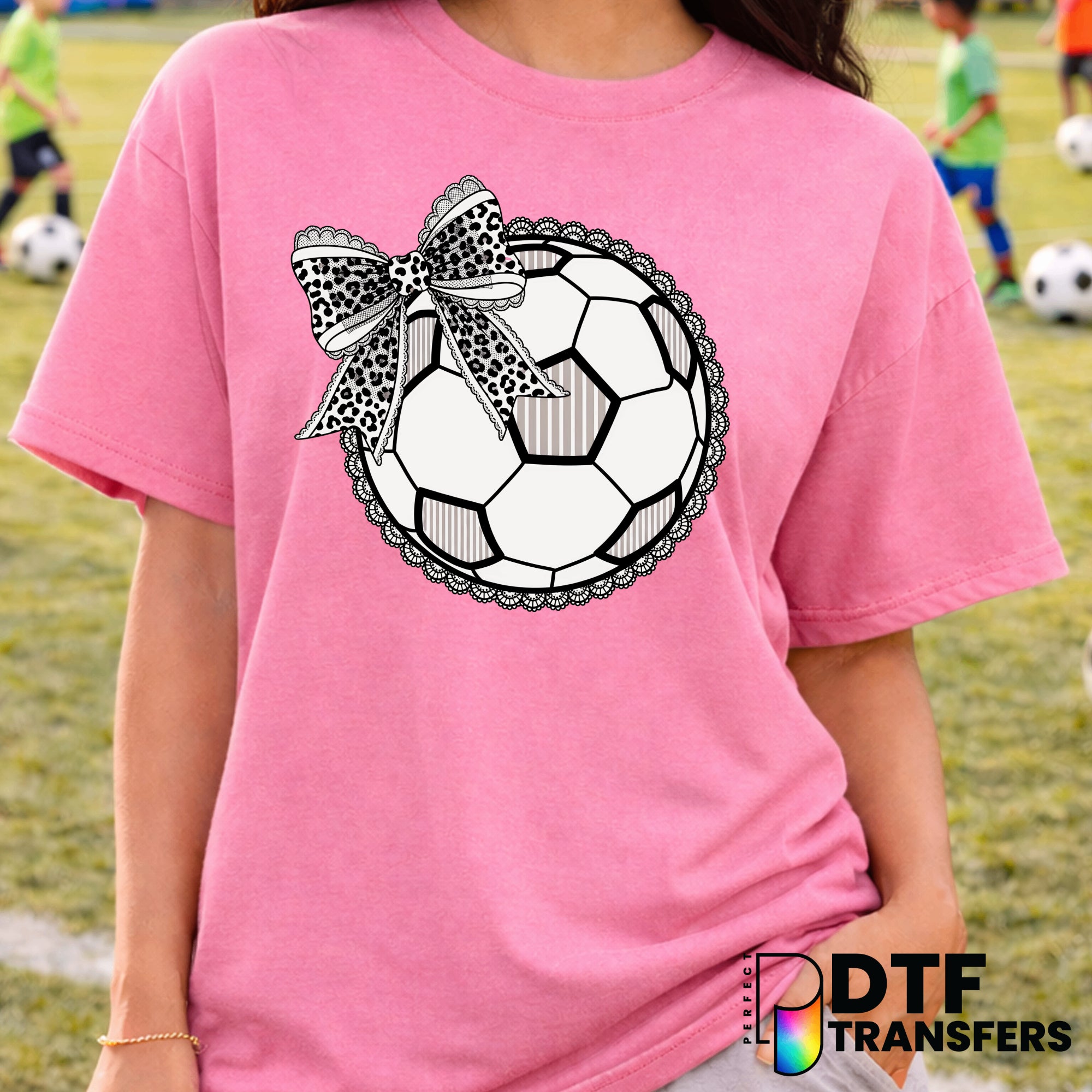 Pink Bow Leopard Soccer Ball – DTF Transfer