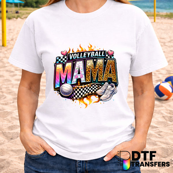 Volleyball Mama Checkered Flames – DTF Transfer