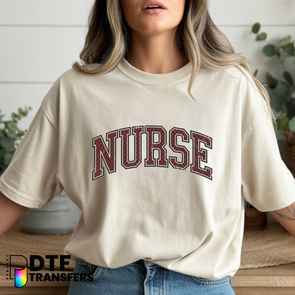 NURSE SCHOOL Brown Checkered Varsity Arch – School Nurse DTF Transfer