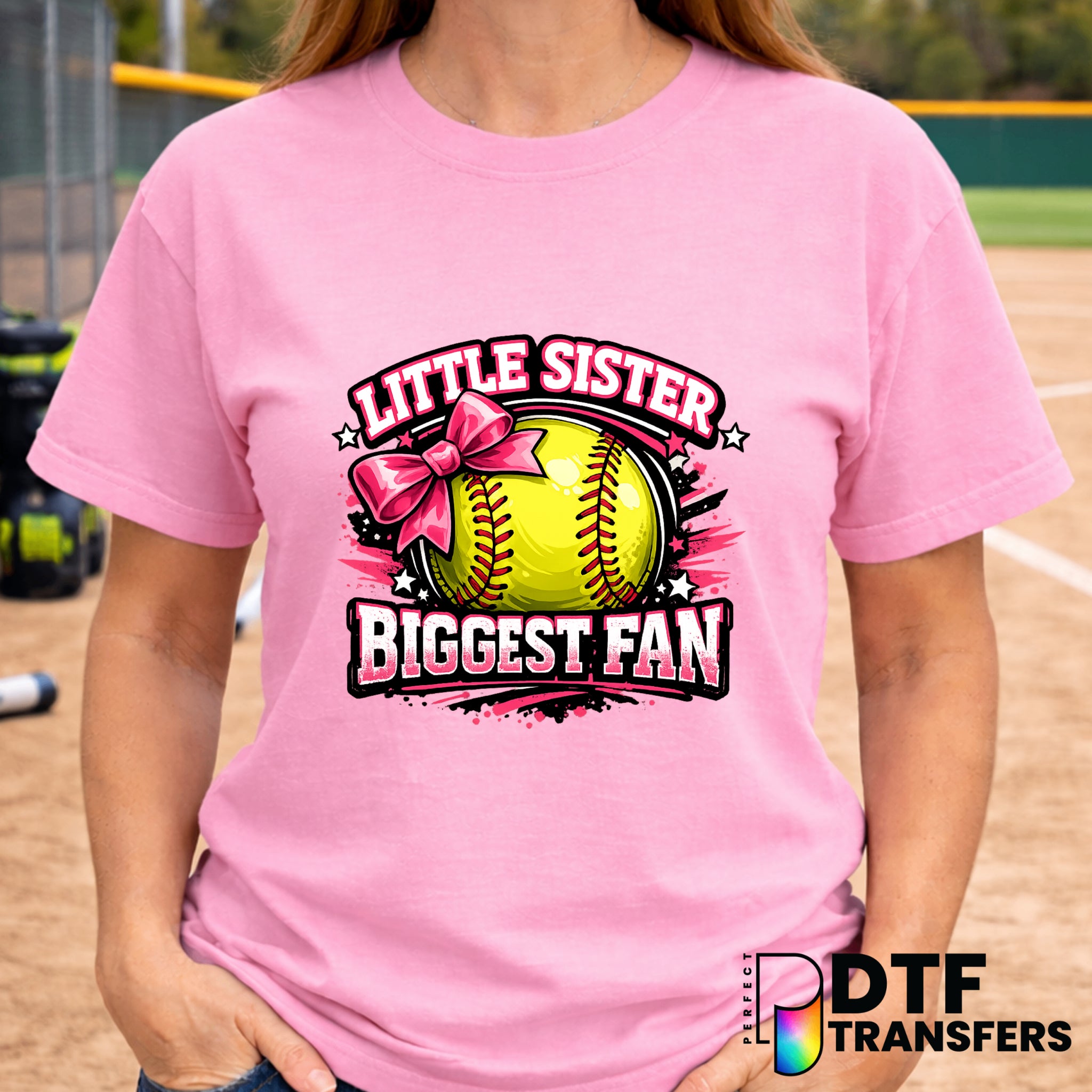 Little Sister Biggest Fan – Softball DTF Transfer