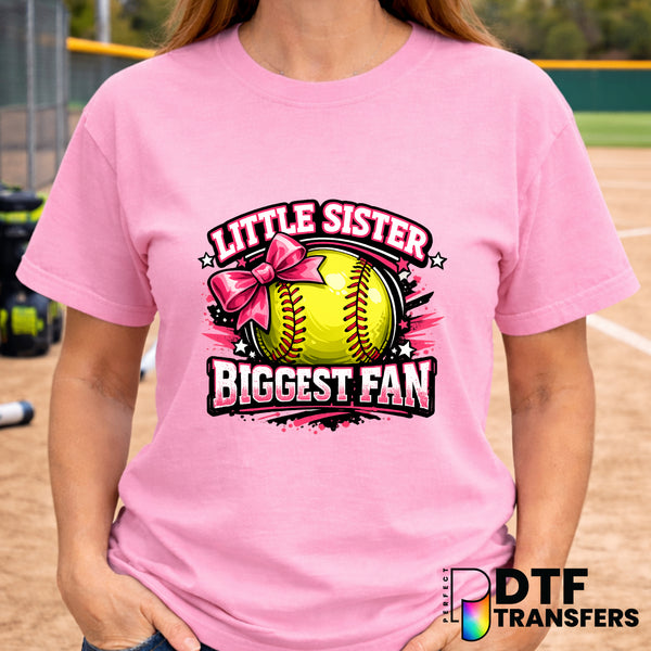 Little Sister Biggest Fan – Softball DTF Transfer