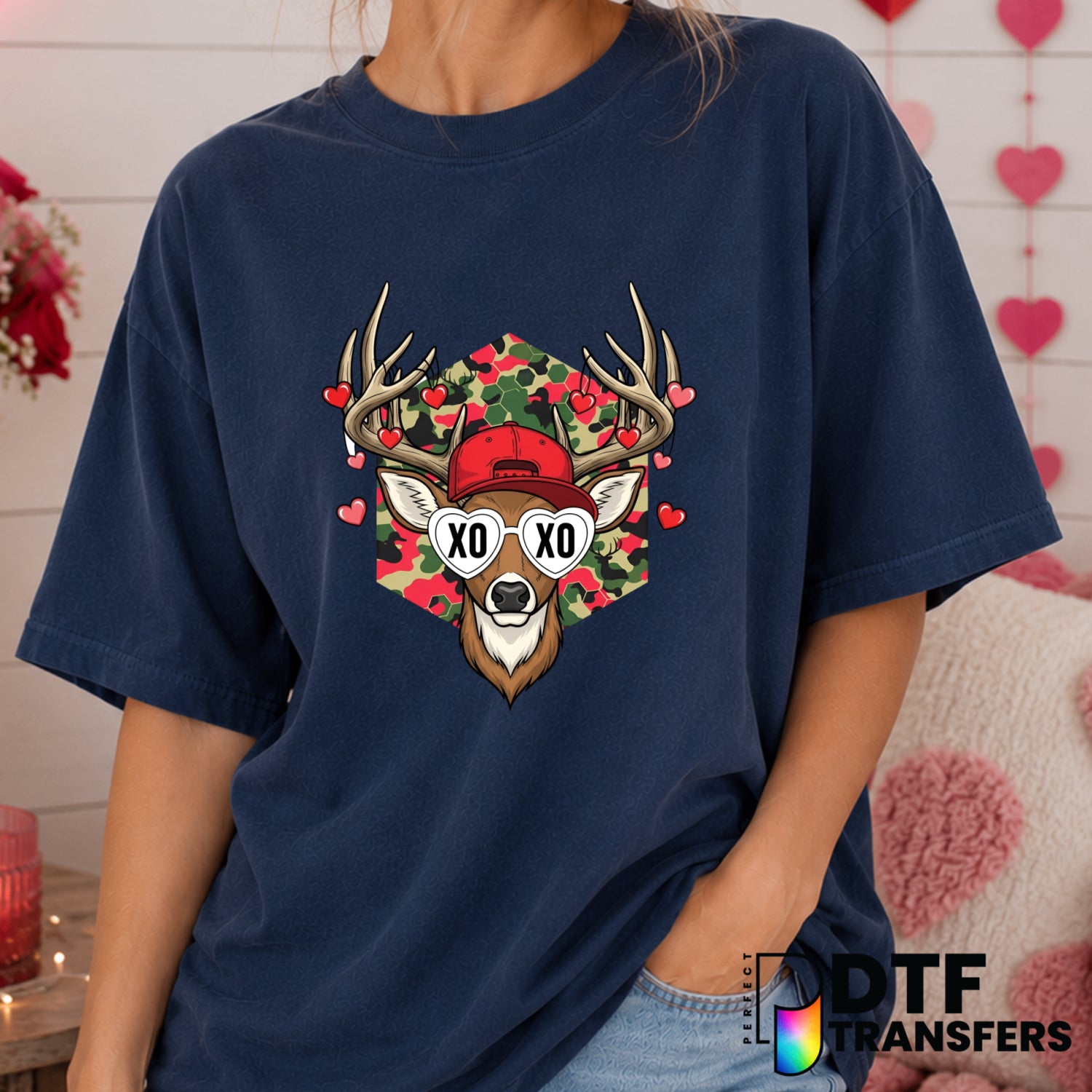Camo Deer Hunting XOXO Valentine's Day DTF Transfer (view 1 of 2) – by Perfect DTF Transfers – Premade DTF Transfers – Val...