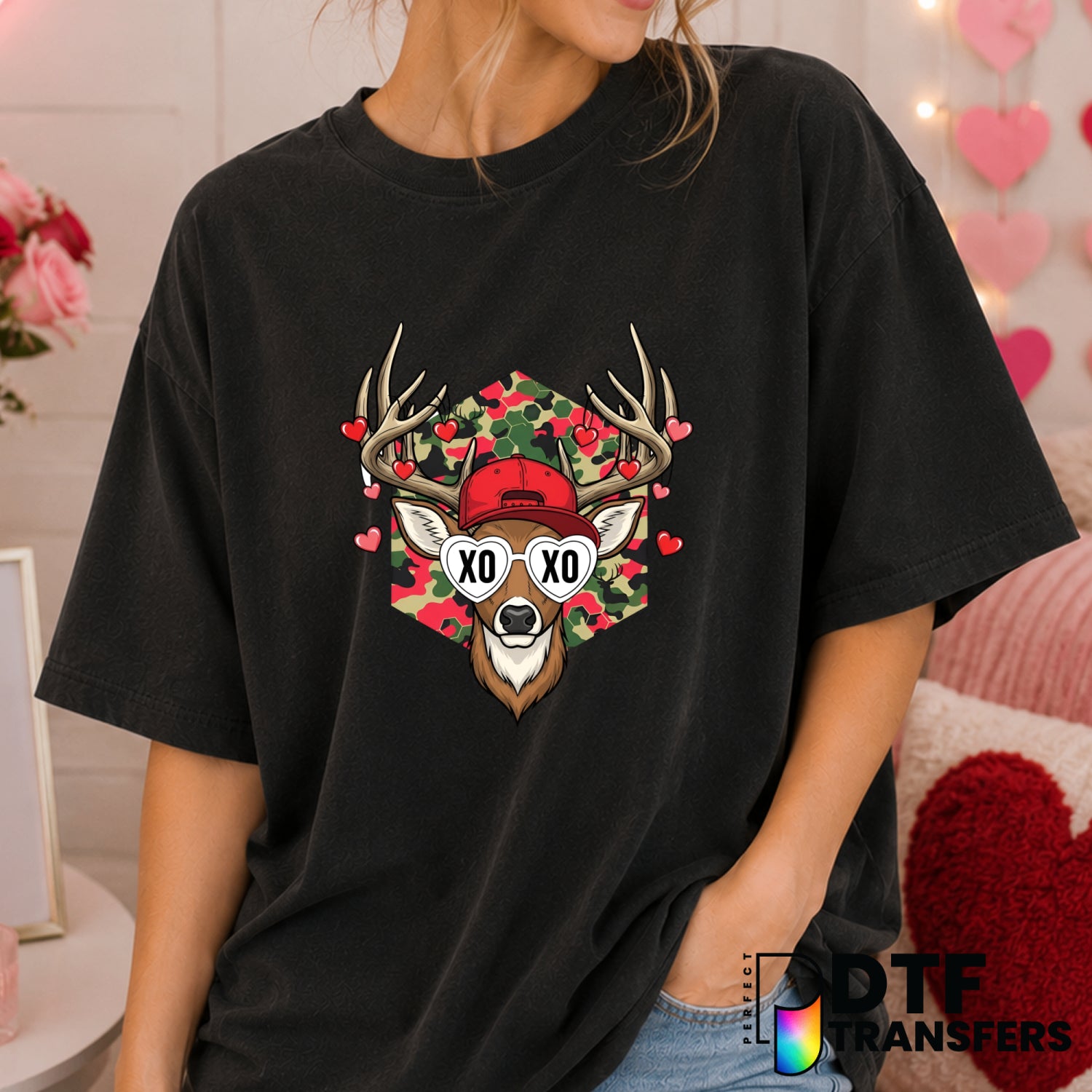 Camo Deer Hunting XOXO Valentine's Day DTF Transfer (view 2 of 2) – by Perfect DTF Transfers – Premade DTF Transfers – Val...