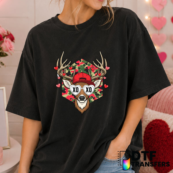Camo Deer Hunting XOXO Valentine's Day DTF Transfer (view 2 of 2) – by Perfect DTF Transfers – Premade DTF Transfers – Val...