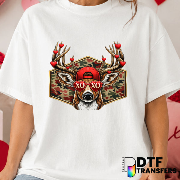 Camo Deer with Hearts – Valentine's Day DTF Transfer (view 2 of 2) – by Perfect DTF Transfers – Premade DTF Transfers – Va...