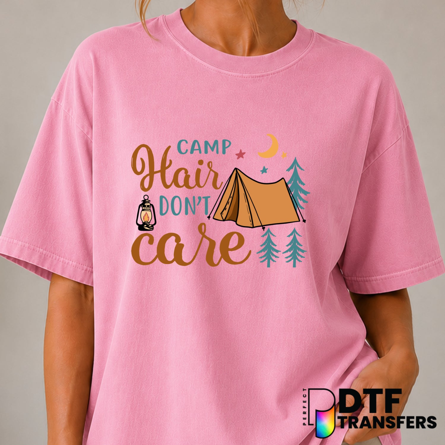 Camp Hair Don't Care – Camping DTF Transfer (view 2 of 2) – by Perfect DTF Transfers – Premade DTF Transfers – Camping, Ou...