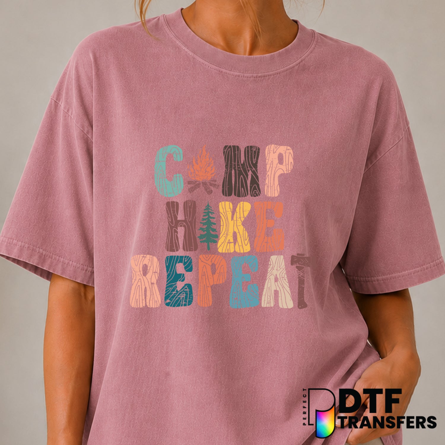 CAMP HIKE REPEAT – Camping DTF Transfer (view 1 of 2) – by Perfect DTF Transfers – Premade DTF Transfers – Camping, Outdoor