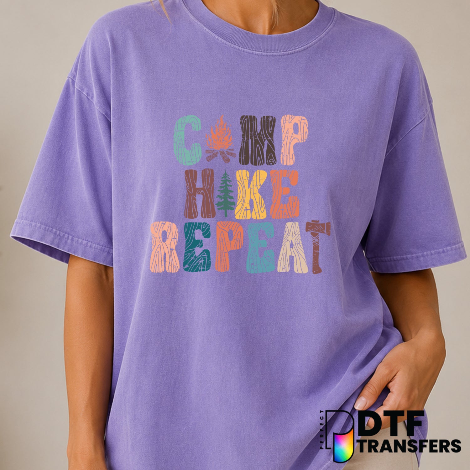 CAMP HIKE REPEAT – Camping DTF Transfer (view 2 of 2) – by Perfect DTF Transfers – Premade DTF Transfers – Camping, Outdoor