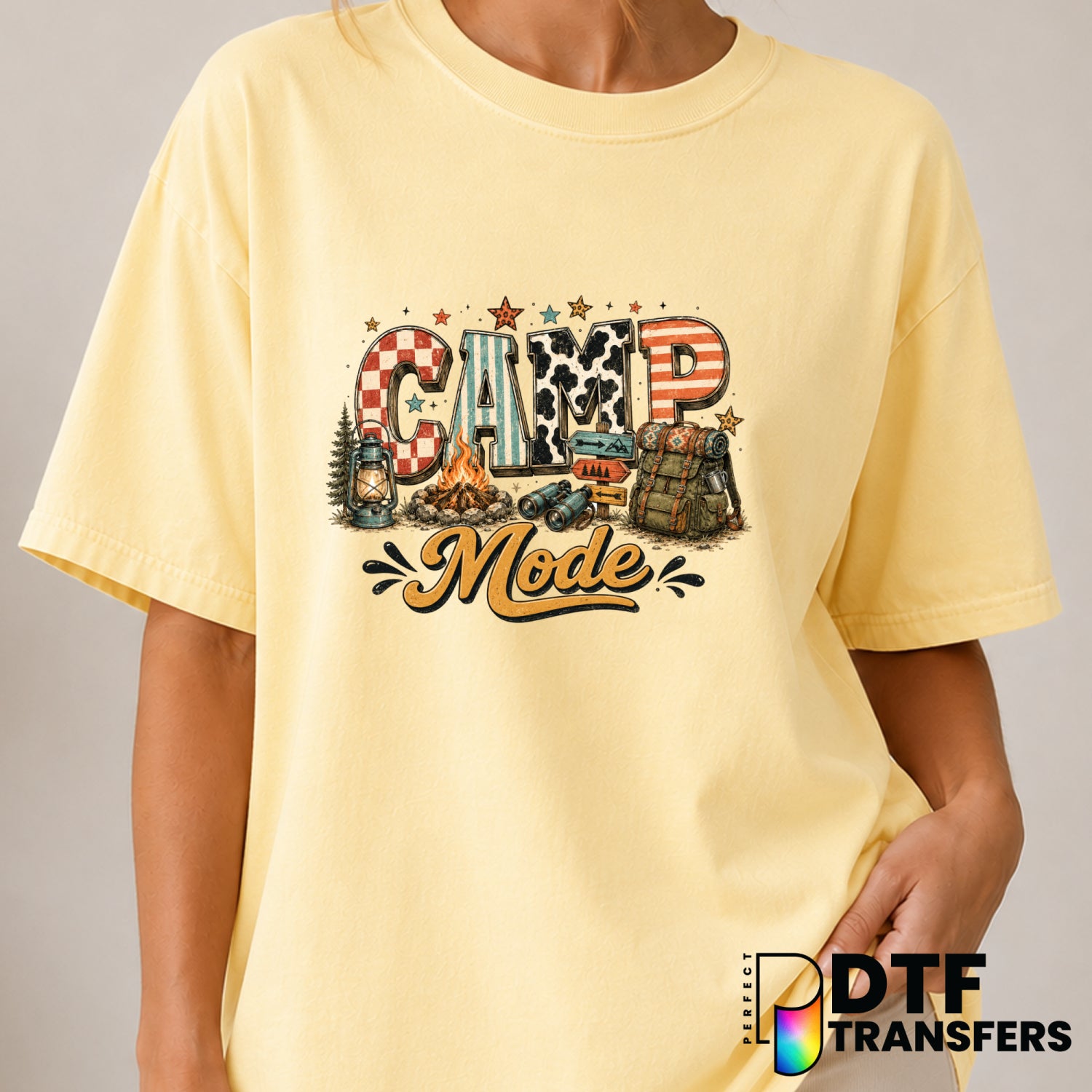 CAMP MODE – Camping DTF Transfer (view 1 of 2) – by Perfect DTF Transfers – Premade DTF Transfers – Camping, Outdoor
