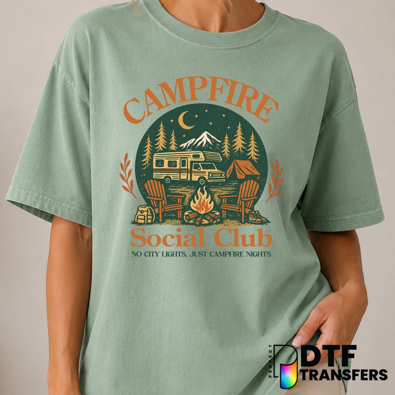 Campfire Social Club No City Lights Just Campfire Nights – Camping DTF Transfer (view 2 of 2) – by Perfect DTF Transfers –...