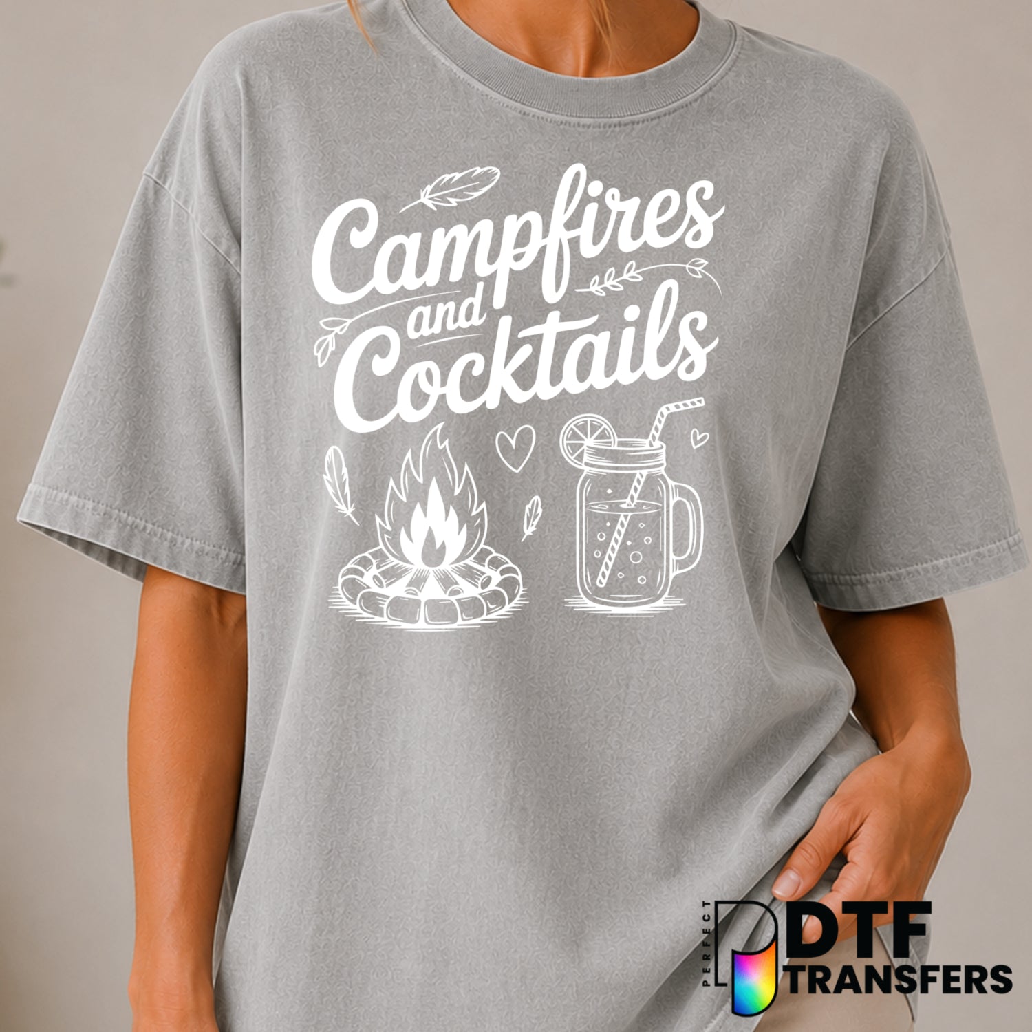 Campfires And Cocktails – Camping DTF Transfer (view 1 of 2) – by Perfect DTF Transfers – Premade DTF Transfers – Camping,...