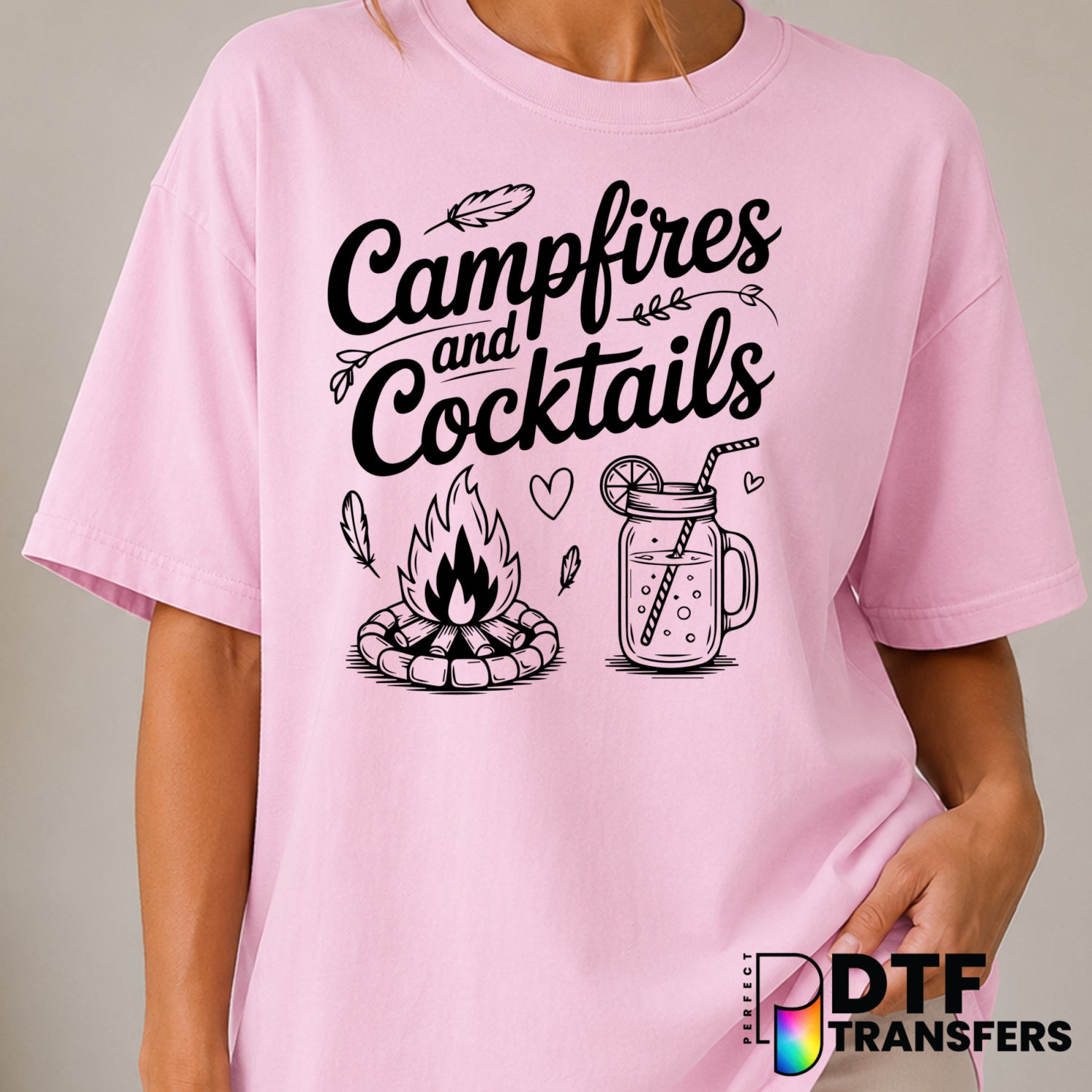 Campfires & Cocktails – Camping DTF Transfer (view 1 of 2) – by Perfect DTF Transfers – Premade DTF Transfers – Camping, O...