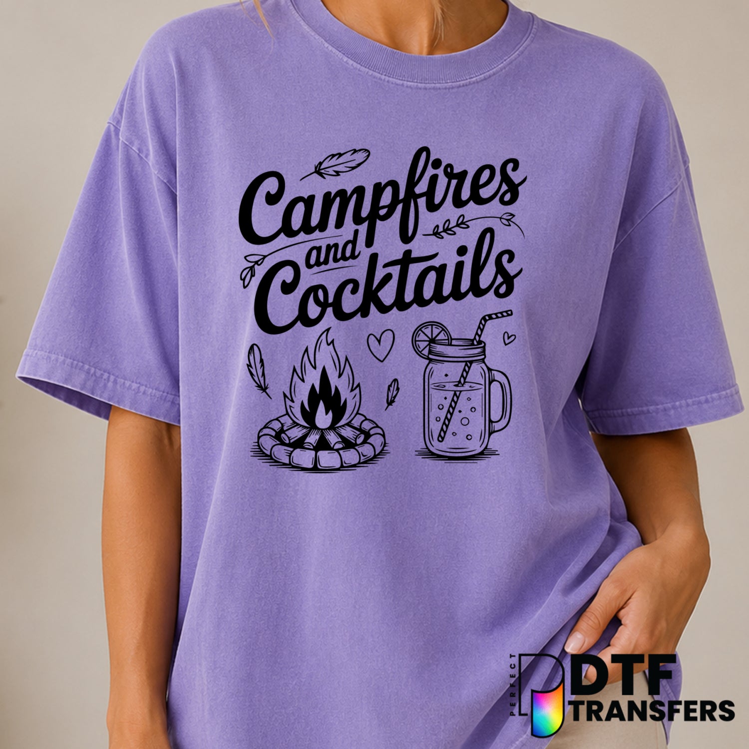 Campfires & Cocktails – Camping DTF Transfer (view 2 of 2) – by Perfect DTF Transfers – Premade DTF Transfers – Camping, O...