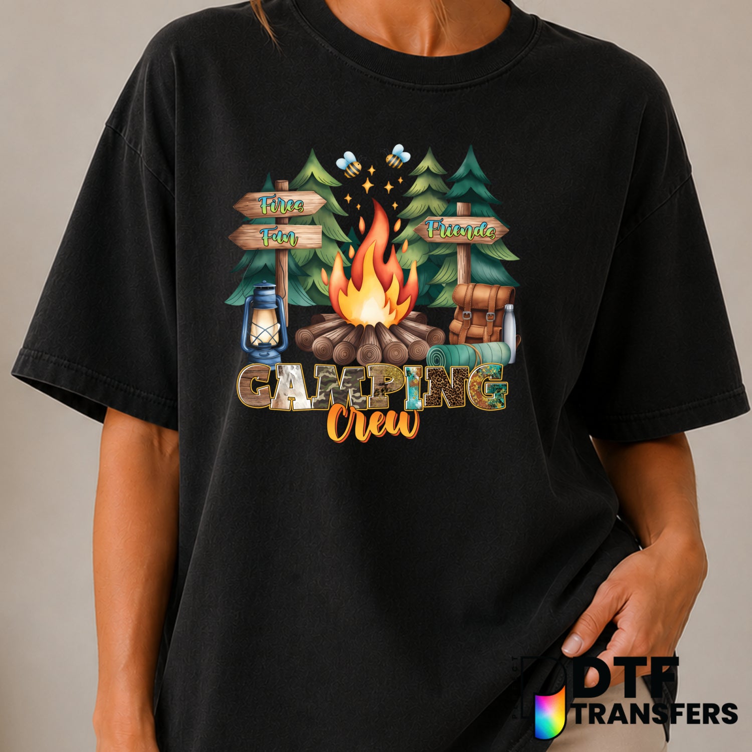 Camping Crew Friends Fires Fun – Camping DTF Transfer (view 1 of 2) – by Perfect DTF Transfers – Premade DTF Transfers – C...