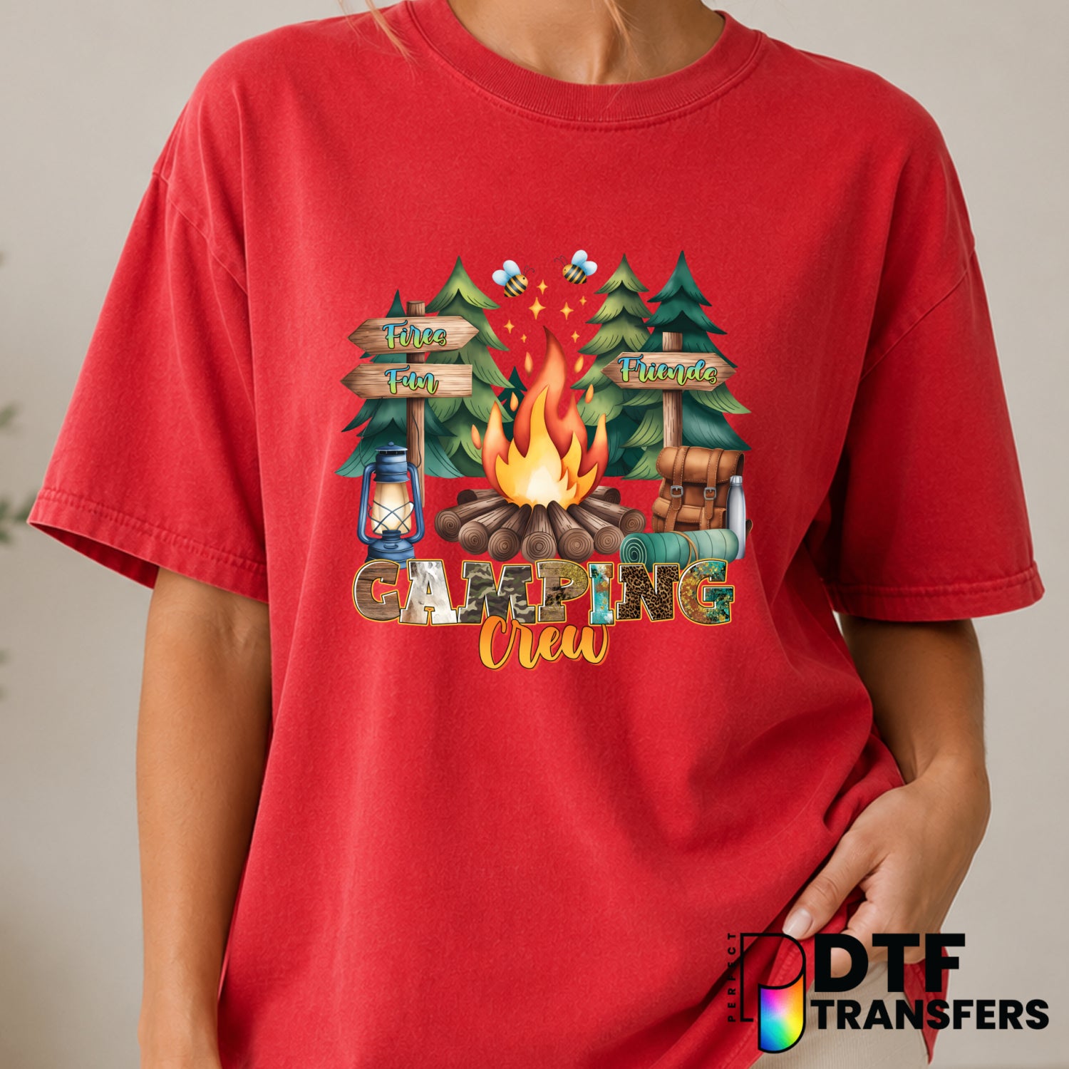 Camping Crew Friends Fires Fun – Camping DTF Transfer (view 2 of 2) – by Perfect DTF Transfers – Premade DTF Transfers – C...