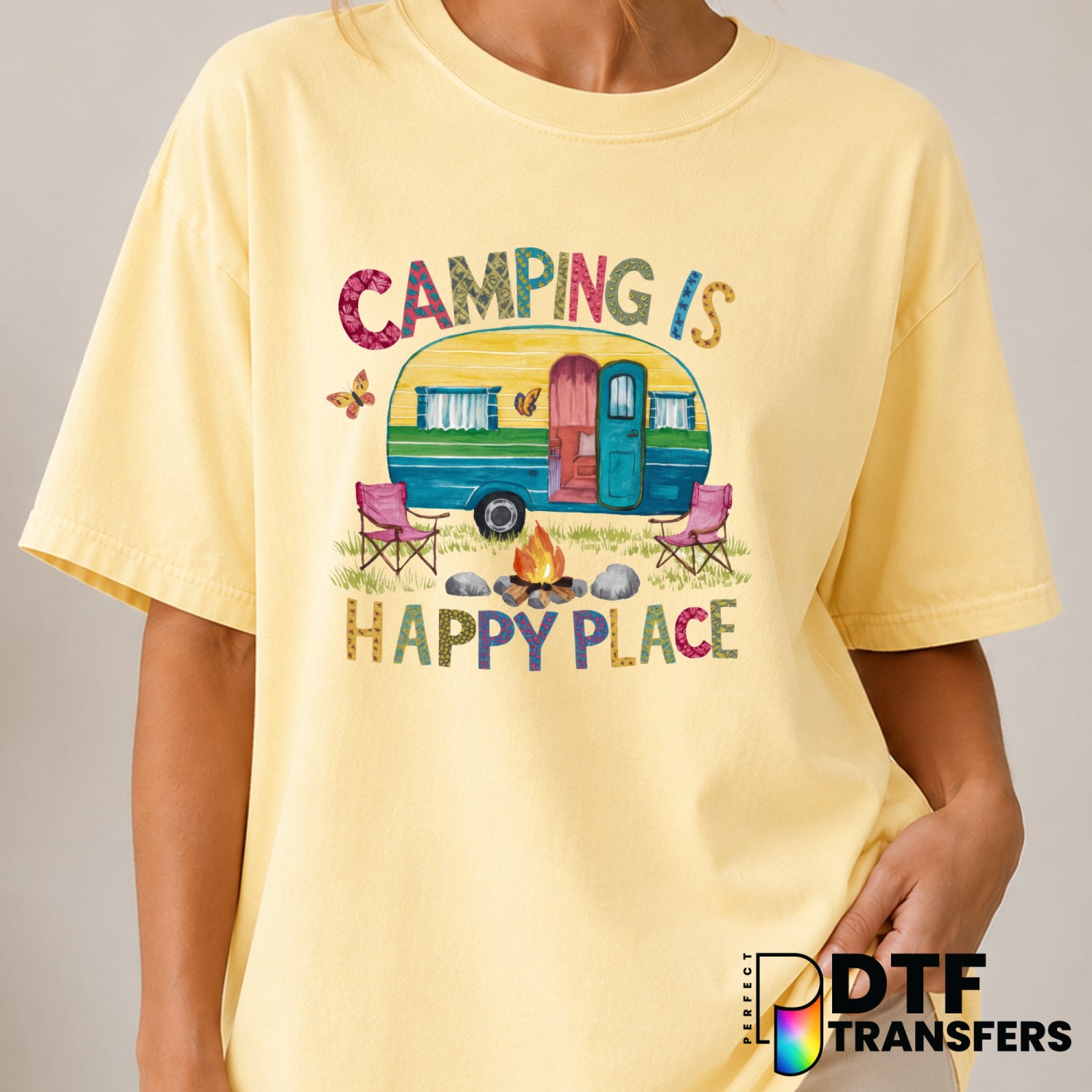 Camping Is My Happy Place – Camping DTF Transfer (view 1 of 2) – by Perfect DTF Transfers – Premade DTF Transfers – Campin...