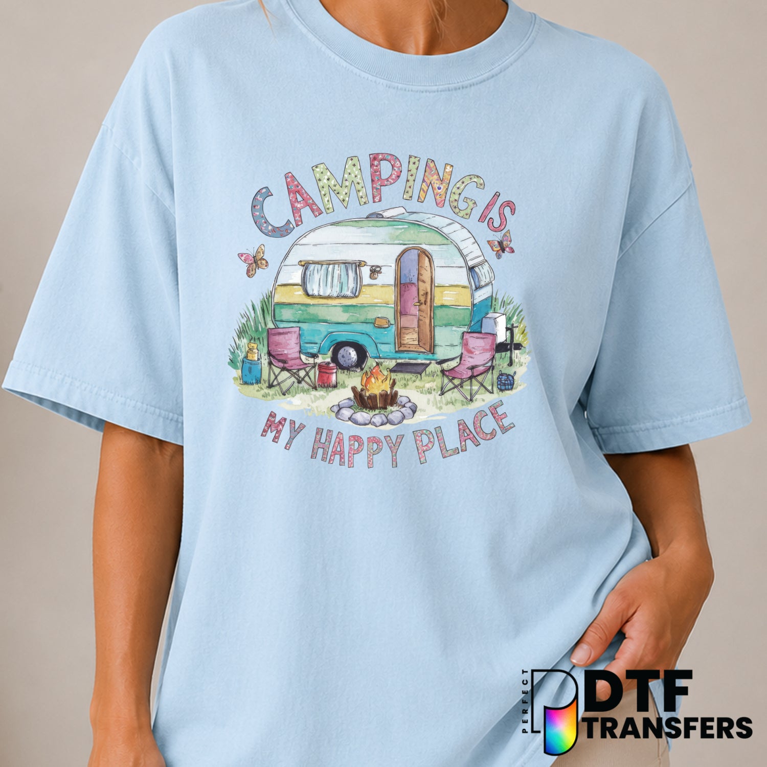 Camping Is My Happy Place – Camping DTF Transfer (view 2 of 2) – by Perfect DTF Transfers – Premade DTF Transfers – Campin...