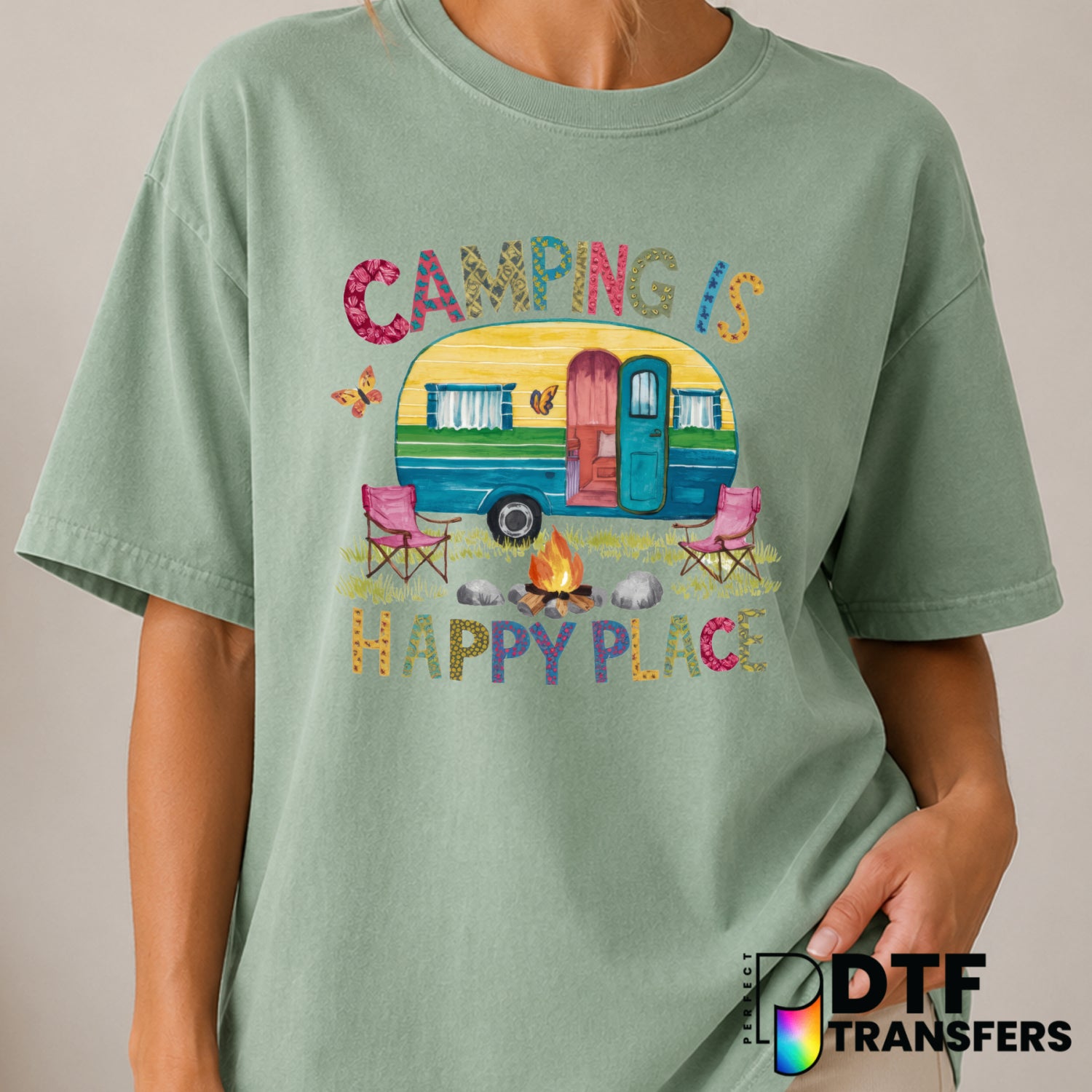 Camping Is My Happy Place – Camping DTF Transfer (view 2 of 2) – by Perfect DTF Transfers – Premade DTF Transfers – Campin...