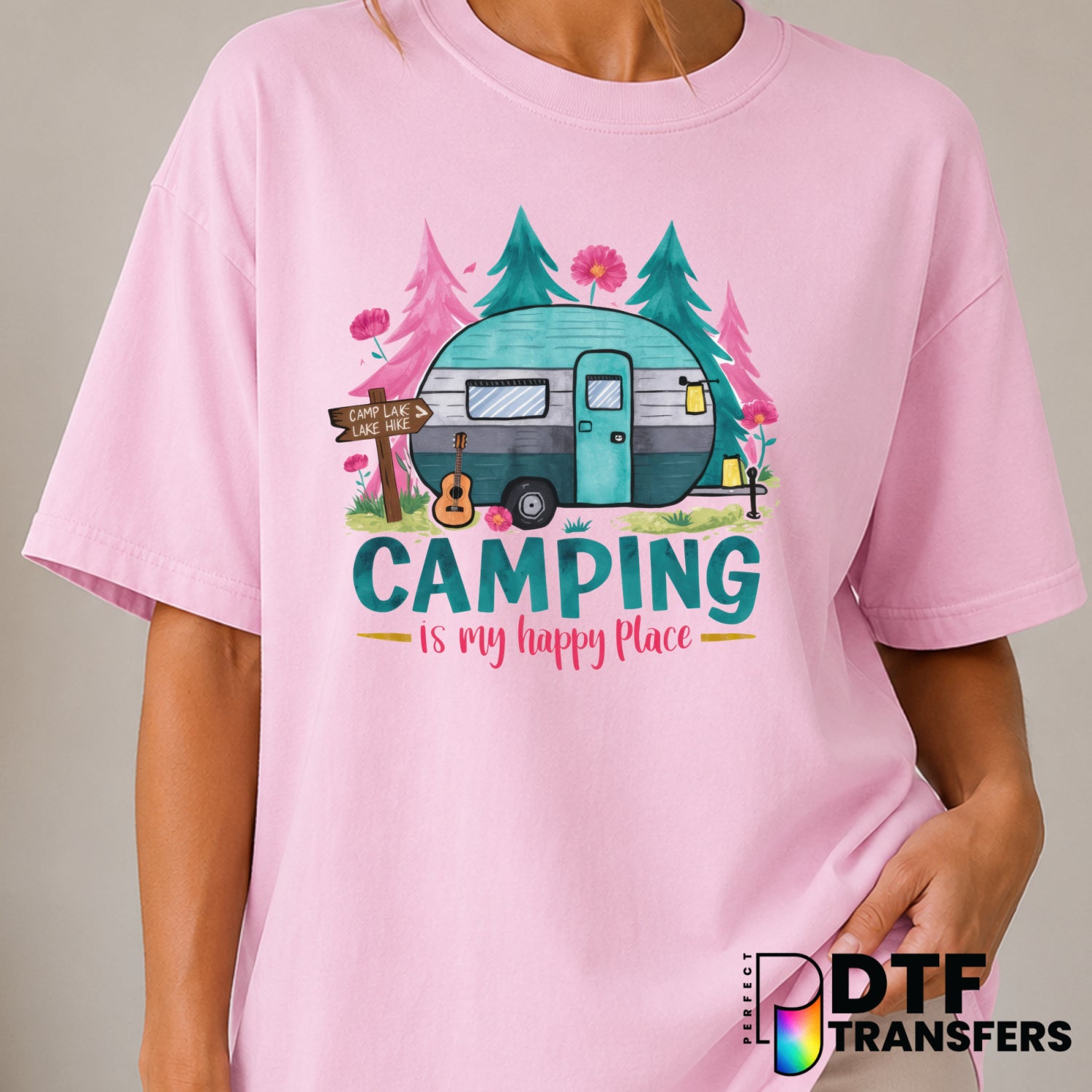 Camping Is My Happy Place – Camping DTF Transfer (view 2 of 2) – by Perfect DTF Transfers – Premade DTF Transfers – Campin...