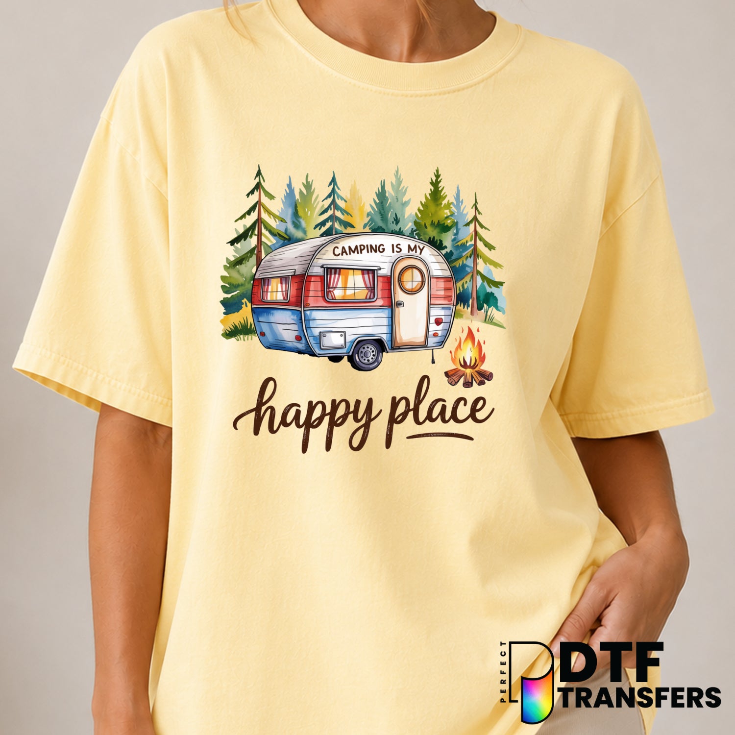 Camping Is My Happy Place RV Camper – Camping DTF Transfer (view 2 of 2) – by Perfect DTF Transfers – Premade DTF Transfer...