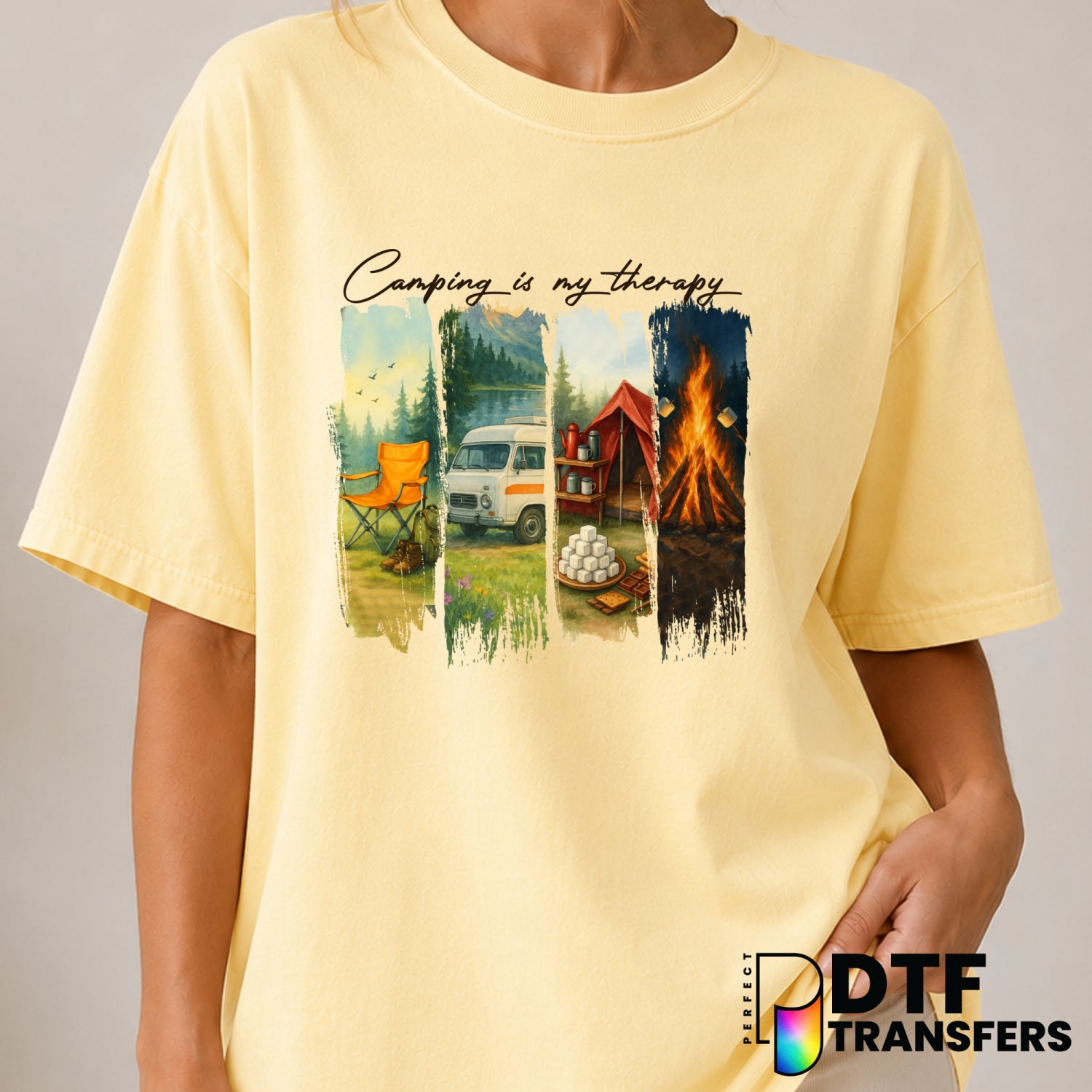 Camping Is My Therapy – Camping DTF Transfer (view 1 of 2) – by Perfect DTF Transfers – Premade DTF Transfers – Camping, O...