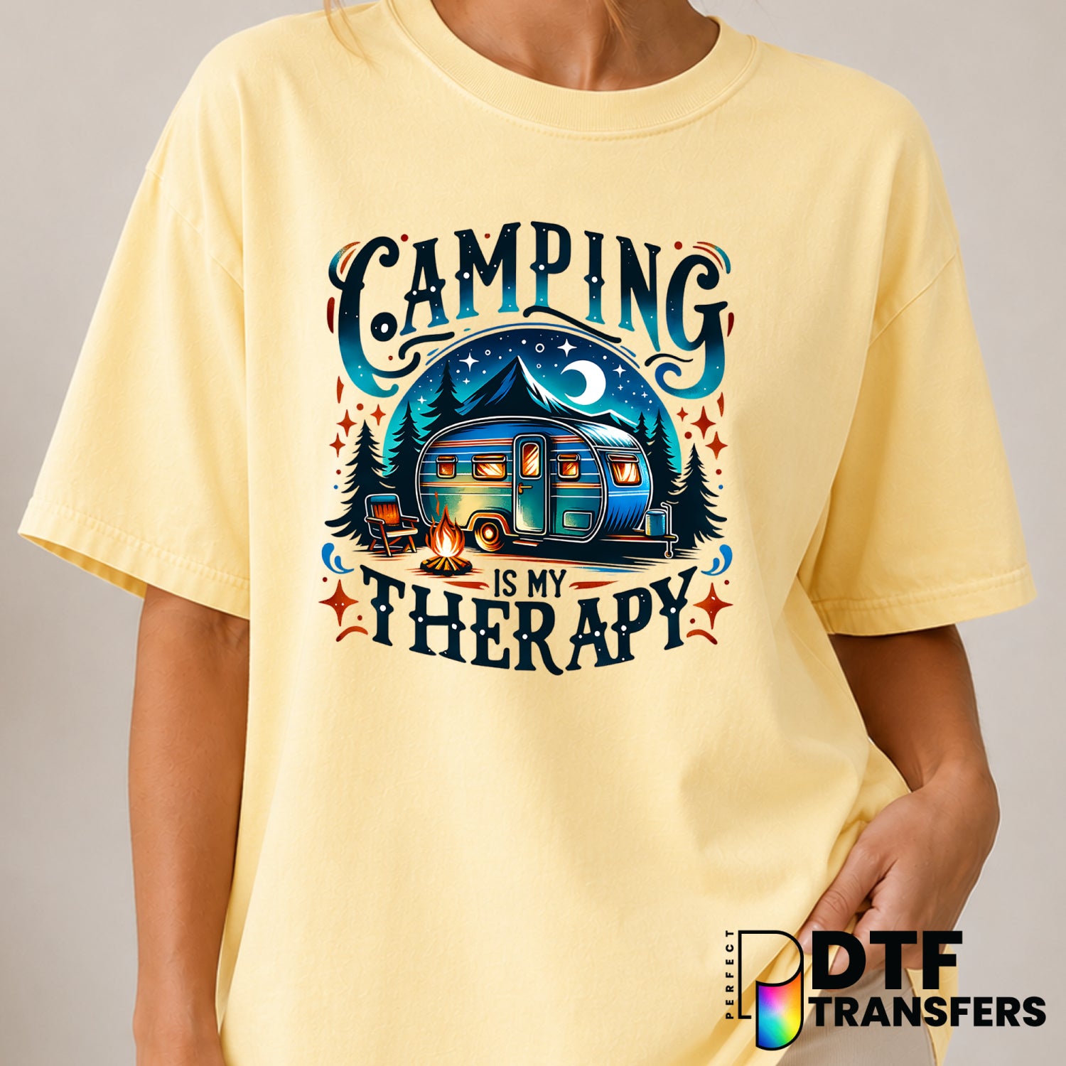 Camping is my Therapy – Camping DTF Transfer (view 2 of 2) – by Perfect DTF Transfers – Premade DTF Transfers – Camping, O...