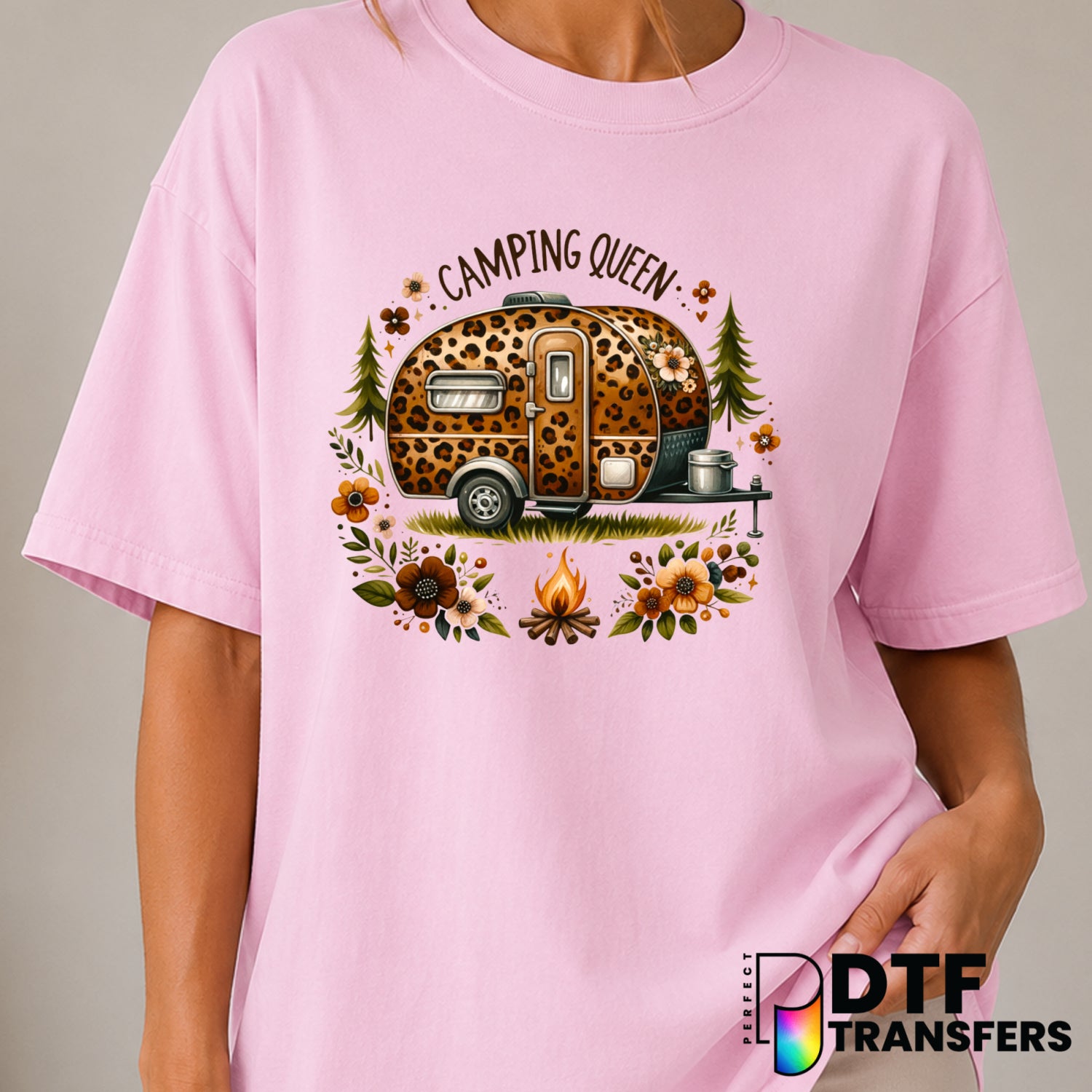 Camping Queen Retro Camper – Camping DTF Transfer (view 1 of 2) – by Perfect DTF Transfers – Premade DTF Transfers – Campi...