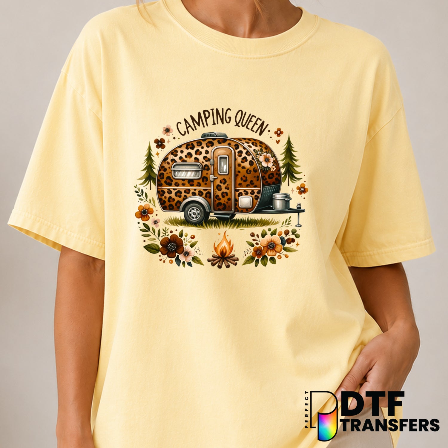 Camping Queen Retro Camper – Camping DTF Transfer (view 2 of 2) – by Perfect DTF Transfers – Premade DTF Transfers – Campi...