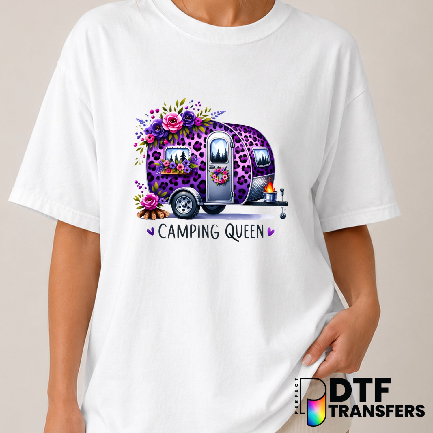 Camping Queen RV Leopard Watercolor – DTF Transfer (view 1 of 2) – by Perfect DTF Transfers – Premade DTF Transfers – Camp...