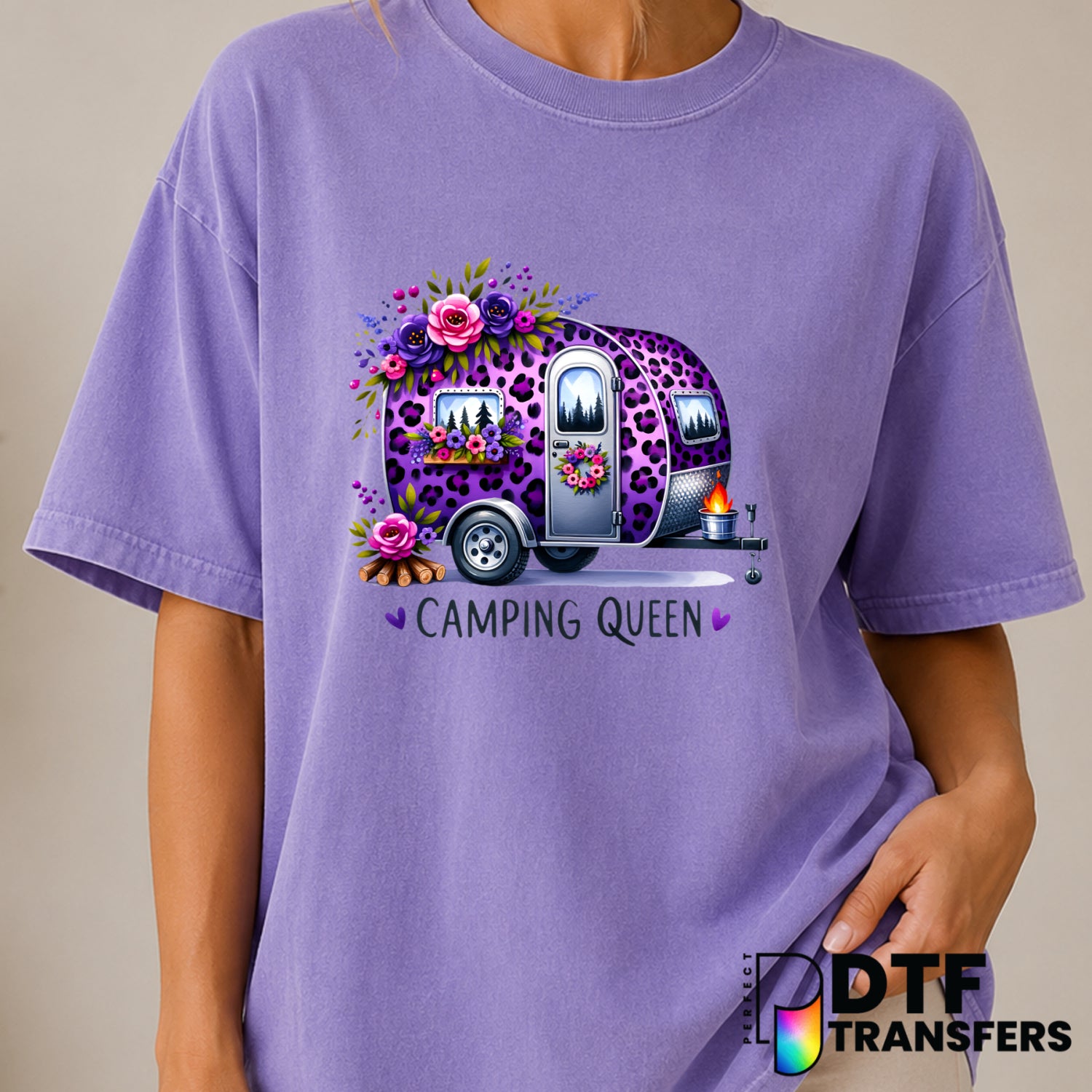 Camping Queen RV Leopard Watercolor – DTF Transfer (view 2 of 2) – by Perfect DTF Transfers – Premade DTF Transfers – Camp...