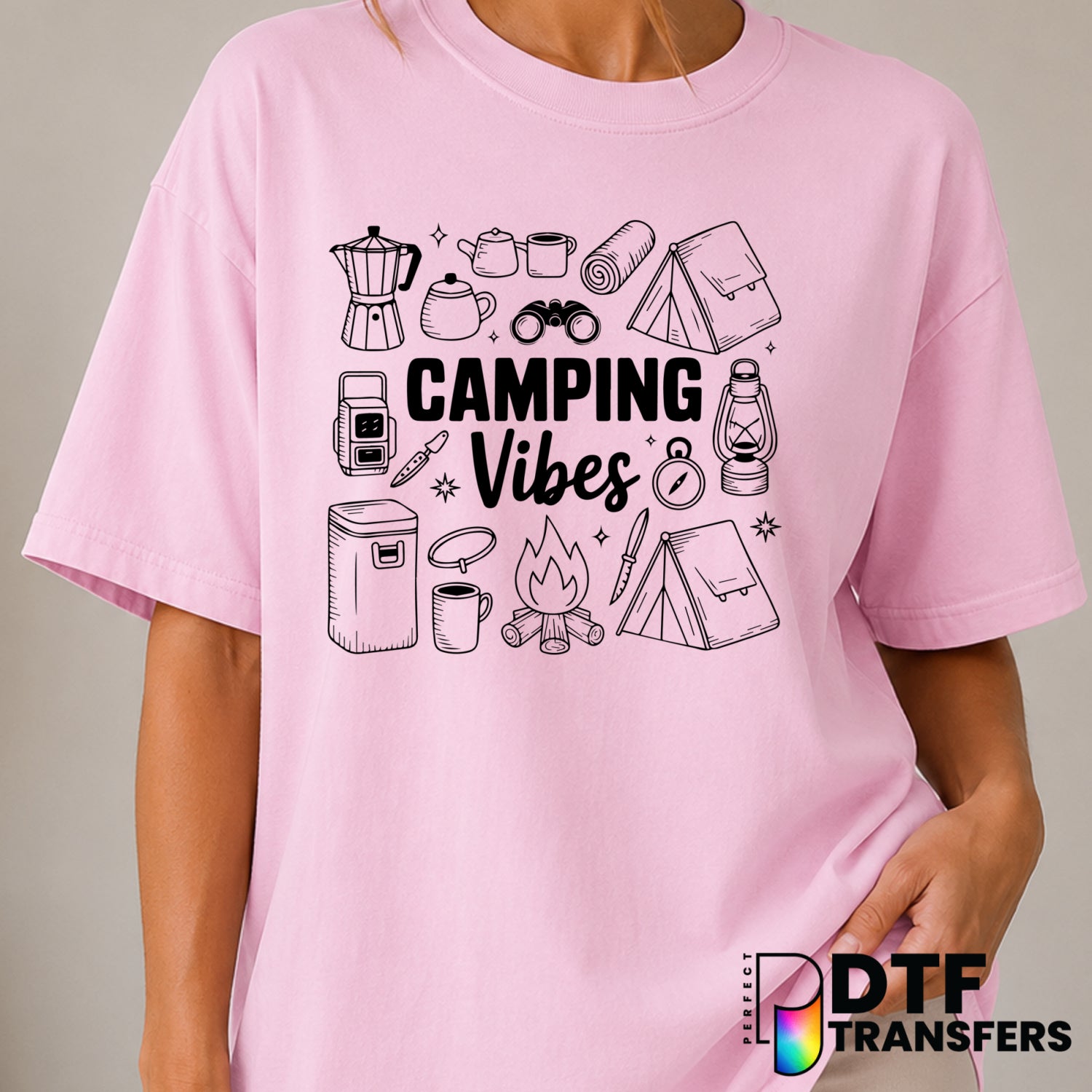 CAMPING VIBES – Camping DTF Transfer (view 1 of 2) – by Perfect DTF Transfers – Premade DTF Transfers – Camping, Outdoor