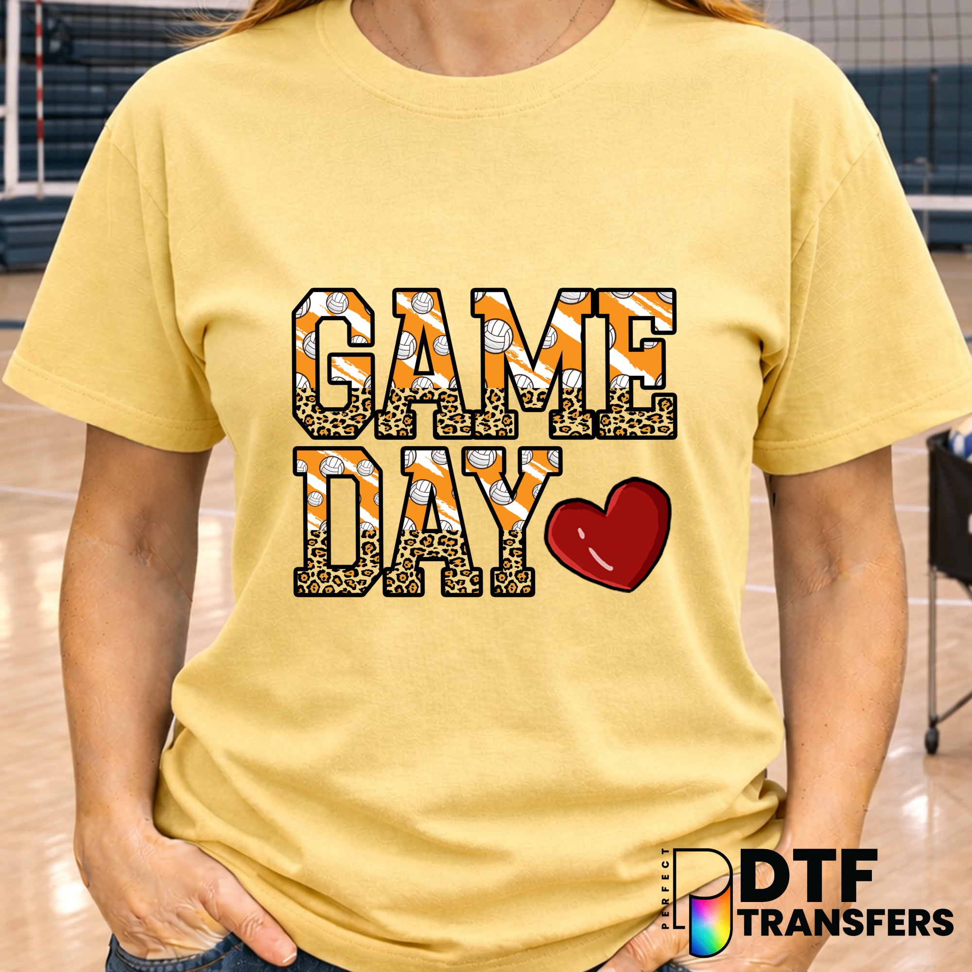 Game Day Stacked Volleyball Leopard Heart – Volleyball DTF Transfer