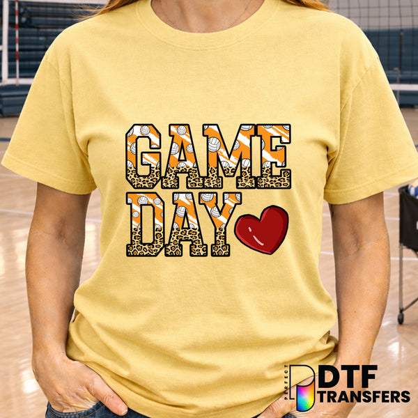 Game Day Stacked Volleyball Leopard Heart – Volleyball DTF Transfer