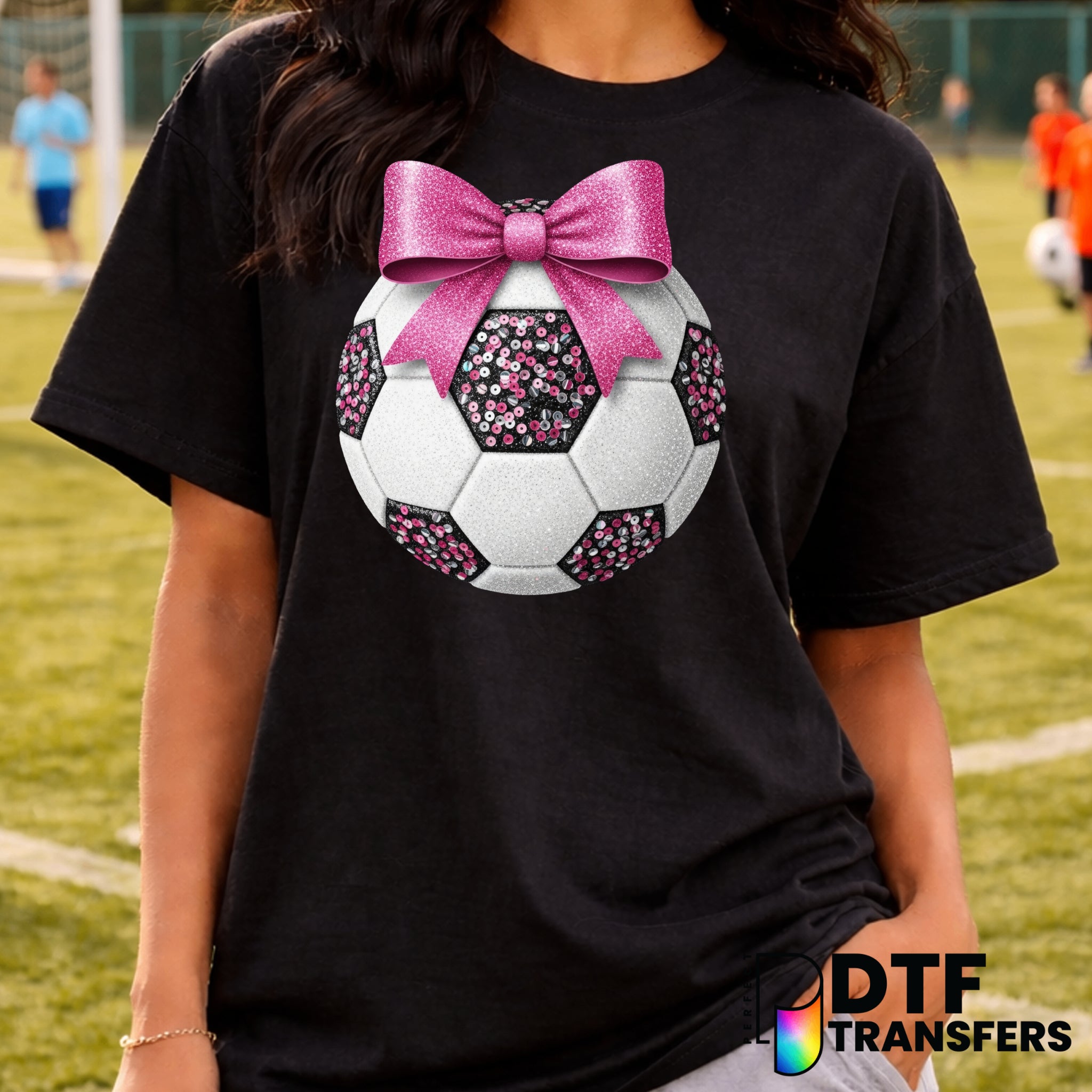 Pink Glitter Sequin Soccer Ball with Bow – Soccer DTF Transfer