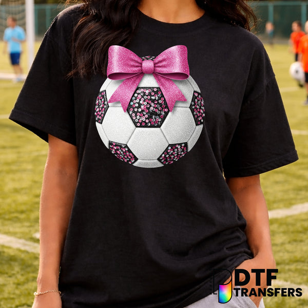 Pink Glitter Sequin Soccer Ball with Bow – Soccer DTF Transfer
