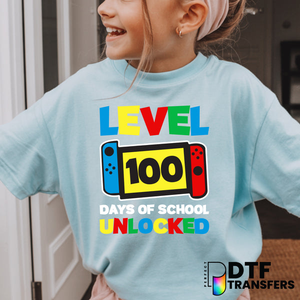 Level 100 Days of School Unlocked – Teacher DTF Transfer
