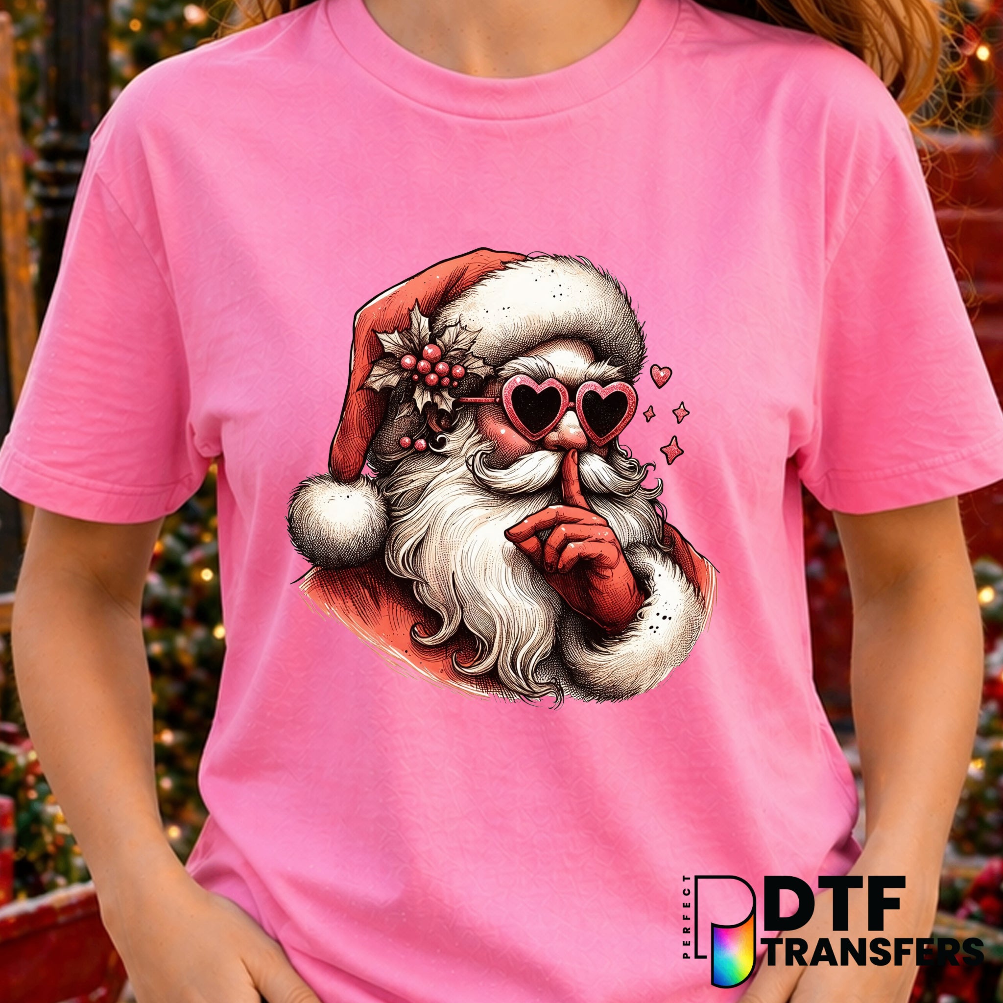 Cool Retro Santa Claus with Heart Sunglasses Christmas Funny – Christmas DTF Transfer